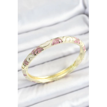 Mineli Pirinç Pembe Bej Sarmal Desenli Gold Renk Kadın Kelepçe