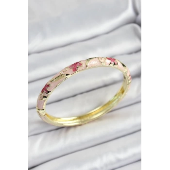 Mineli Pirinç Pembe Çiçek Motifli Kadın Kelepçe