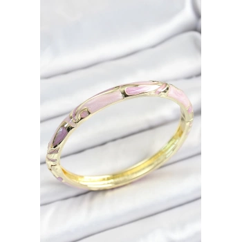 Mineli Pirinç Pembe Desenli Gold Renk Kadın Kelepçe