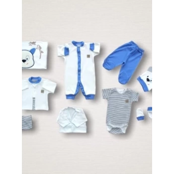 Minik Centilmen Ayı Nakışlı %100 Cotton Antibakteriyel 10lu Zıbın Takımı Hastane Çıkışı