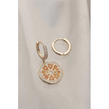 Minimal Taşlı Portakal Model Küpe