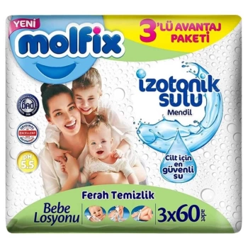 Molfix İzotonik Sulu Ferah Temizlik Islak Havlu Mendil 3Lü 180 Yaprak