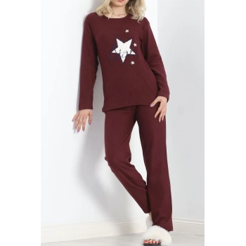 Nakışlı Fitilli Pijama Takımı Bordo1 - 19217.1048.