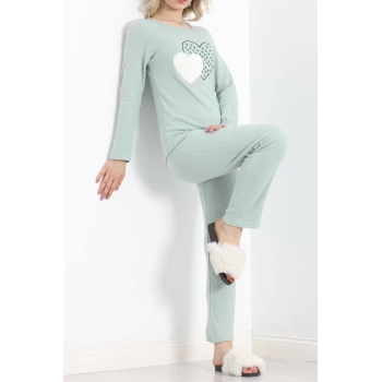 Nakışlı Fitilli Pijama Takımı Mint - 19219.1048.