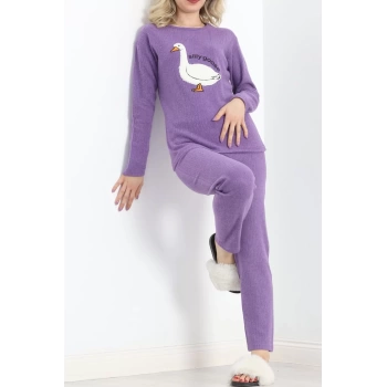 Nakışlı Fitilli Pijama Takımı Mor - 19217.1048.