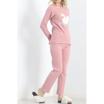 Nakışlı Fitilli Pijama Takımı Pudra1 - 19217.1048.