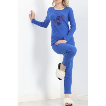 Nakışlı Fitilli Pijama Takımı Saks - 19217.1048.