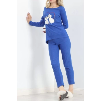 Nakışlı Fitilli Pijama Takımı Saks1 - 19217.1048.