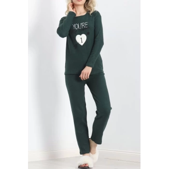 Nakışlı Fitilli Pijama Takımı Zümrüt - 19217.1048.