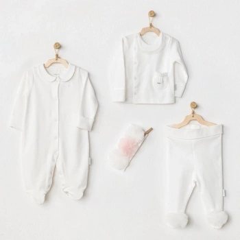 Nessiworld    AC24501 Petit Love Newborn Tüllü 4 Parça Set Ekru