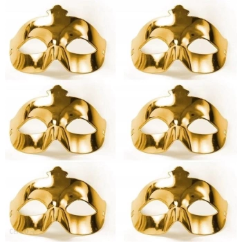 Nessiworld Altın Metalize Renk Düz Balo Parti Maskesi 6 Adet