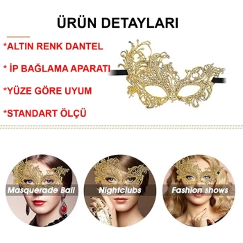 Nessiworld Altın Renk Dantel Maske Dantelli Parti Maskesi 16 No