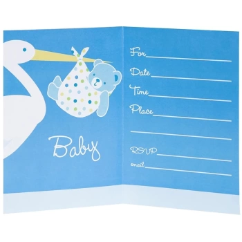 Nessiworld Baby Boy Stork Temalı Mavi Renk Baby Shower Davetiye 8 Adet