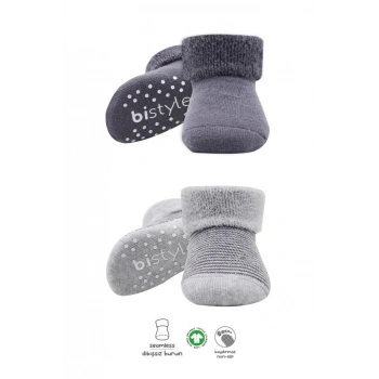 Nessiworld  Bistyle Çemberli Kaymaz Havlu Soket Çorap 2Li BS10503 Gri-Antrasit