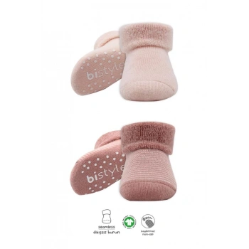 Nessiworld  Bistyle Çemberli Kaymaz Havlu Soket Çorap 2Li BS10503 Pudra Pembe