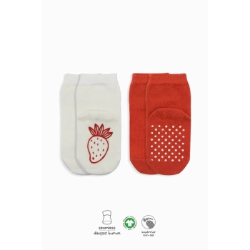 Nessiworld Bistyle Meyve Figürlü Kaymaz Soket Çorap 2Li BS10105 Kırmızı Ekru