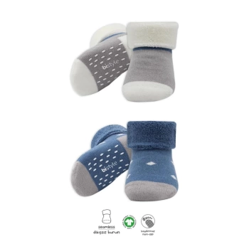 Nessiworld Bistyle Puanlı Kaymaz Havlu Soket Çorap 2Li BS10502 İndigo Gri