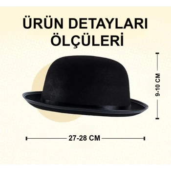 Nessiworld Charlie Chaplin Stil Çocuk Şapkası – Siyah Melon Parti Şapkası