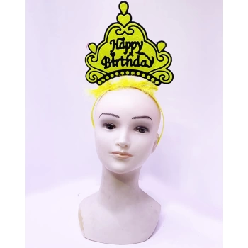 Nessiworld Happy Birthday Neon Sarı Renk Doğum Günü Tacı 24x15 cm