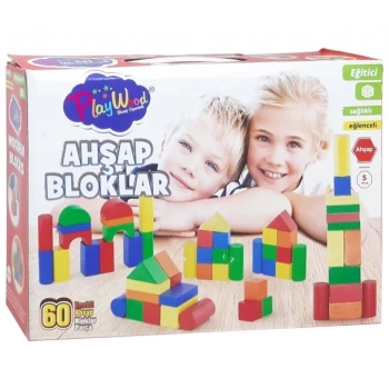 Nessiworld  Kutuda Ahşap 60 Parça Renkli Bloklar