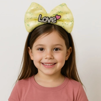 Nessiworld LED Işıklı Love Yazılı Sarı Fiyonk Taç – Kız Çocuk Parti Tacı
