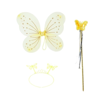 Nessiworld Sarı Kelebek Erkek-Kız Seti – 50 cm Kelebek Kanadı, Taç ve Asa
