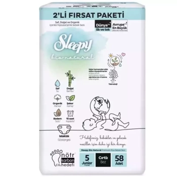 Nessiworld Sleepy Bio Natural Bebek Bezi 2Li Fırsat Paketi 5 Beden 58 Adet