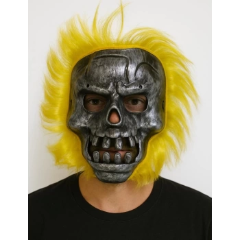 Nessiworld Wild Skull - Metal Kafatası Sarı Saçlı İskelet Maske