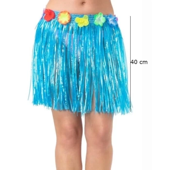 Nessiworld Yetişkin ve Çocuk Uyumlu Mavi Renk Püsküllü Hawaii Luau Hula Etek 40 cm