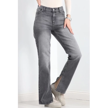 Paça Yırtmaçlı Straight Jean Füme - 20633.1590.