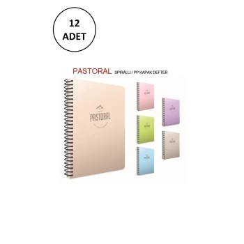 Pastoral A4 Spiralli PP Kapak Defter 96YP Çizgili 12 Adet