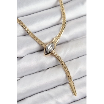 Pirinç Asansörlü Yılan Model Gold Renk Kadın Kolye