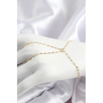 Pirinç Boncuk Zincirli X Model Gold Renk Kadın Şahmeran