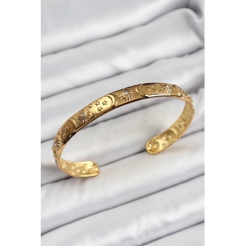 Pirinç Gold Renk İşlemeli Altı Açık Bileklik