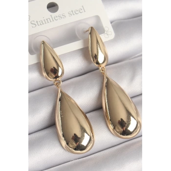 Pirinç Gold Renk Sallantı Damla Model Kadın Küpe