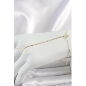 Pirinç Gold Renk Su Yolu Zirkon Taşlı Yonca Model Kadın Şahmeran