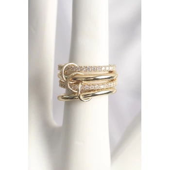 Pirinç Gold Renk Zirkon Taşlı 4Lü Kadın Yüzük