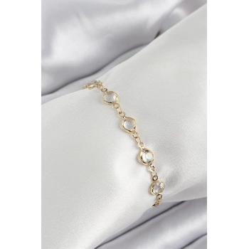 Pirinç Gold Renk Zirkon Taşlı Kadın Bileklik