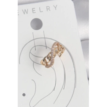 Pirinç Gold Renk Zirkon Taşlı Sonsuzluk Zincir Model Kadın Kıkırdak Küpe