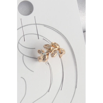 Pirinç Gold Renk Zirkon Taşlı Yaprak Model Kadın Kıkırdak Küpe