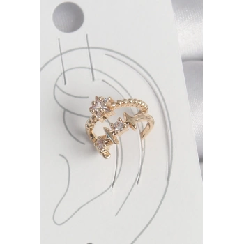 Pirinç Gold Renk Zirkon Taşlı Yıldız Model Kadın Kıkırdak Küpe