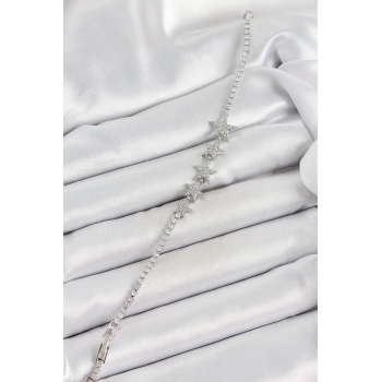 Pirinç Gümüş Renk Yıldız Model Kadın Bileklik