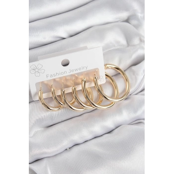 Pirinç Halka Model Gold Renk Kadın Set Küpe