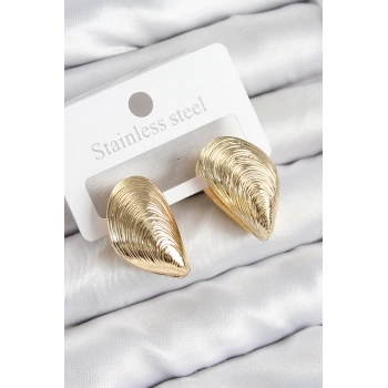 Pirinç İstiridye Model Gold Renk Kadın Küpe