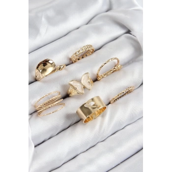 Pirinç Kelebek Model Gold Renk Kadın Yüzük Kombin Set