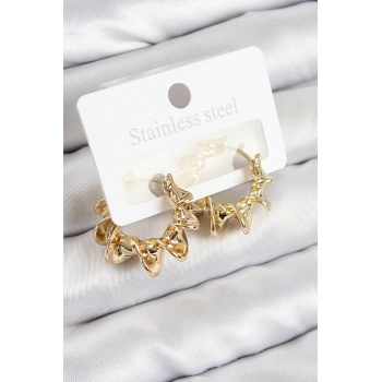 Pirinç Kıvrımlı Halka Model Gold Renk Kadın Küpe