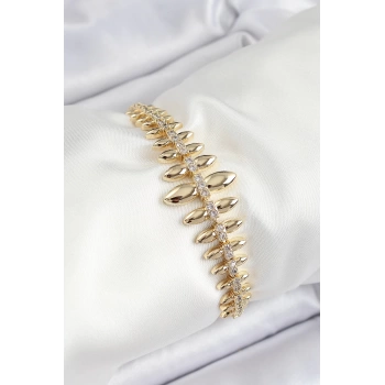 Pirinç Kurşun Model Zirkon Taşlı Gold Renk VİP Seri Kadın Bileklik