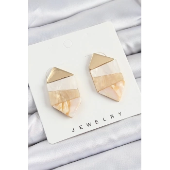 Pirinç Mermer Desenli Vintage Geometrik Model Gold Renk Kadın Küpe