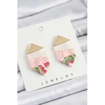 Pirinç Mermer Desenli Vintage Geometrik Model Gold Renk Kadın Küpe