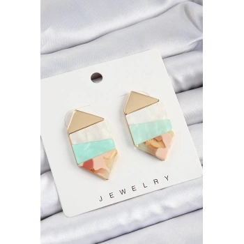 Pirinç Mermer Desenli Vintage Geometrik Model Gold Renk Kadın Küpe